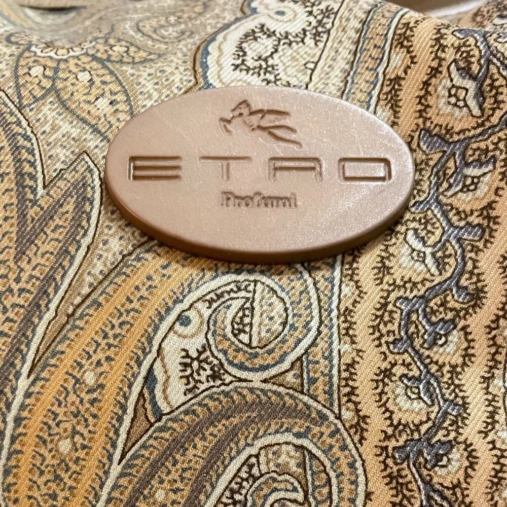 Vintage ETRO Profumi Double Handle Tote Bag in Paisley Beige Gold Nylon EUC - Picture 6 of 13